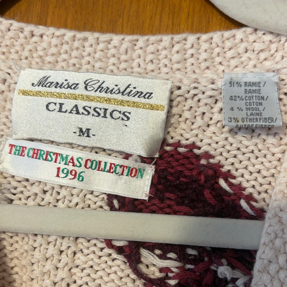 Carole Little Cream Cardigan with Burgundy Bow Accents - Picture 2 of 4